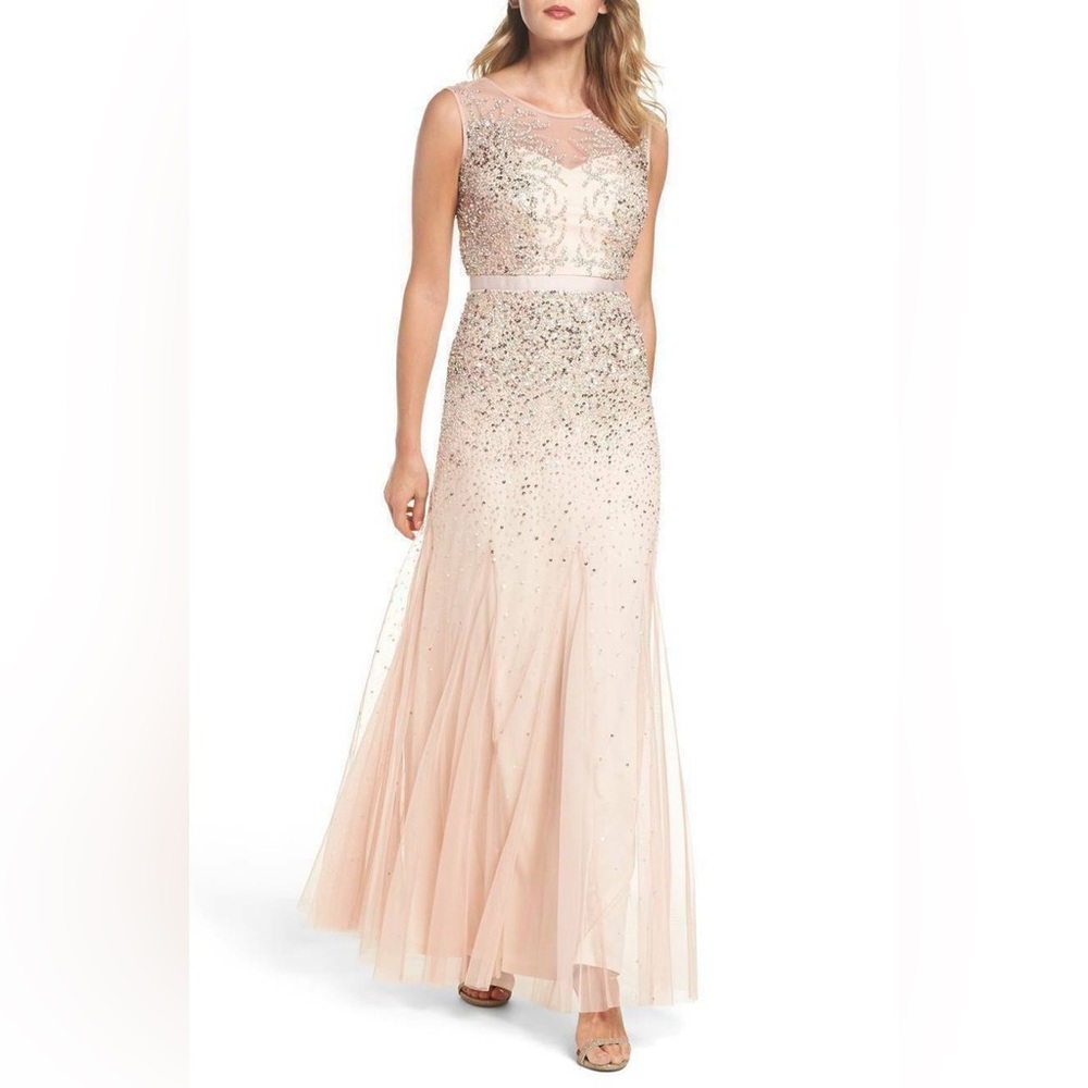 Adrianna Papell Blush Beaded Gown